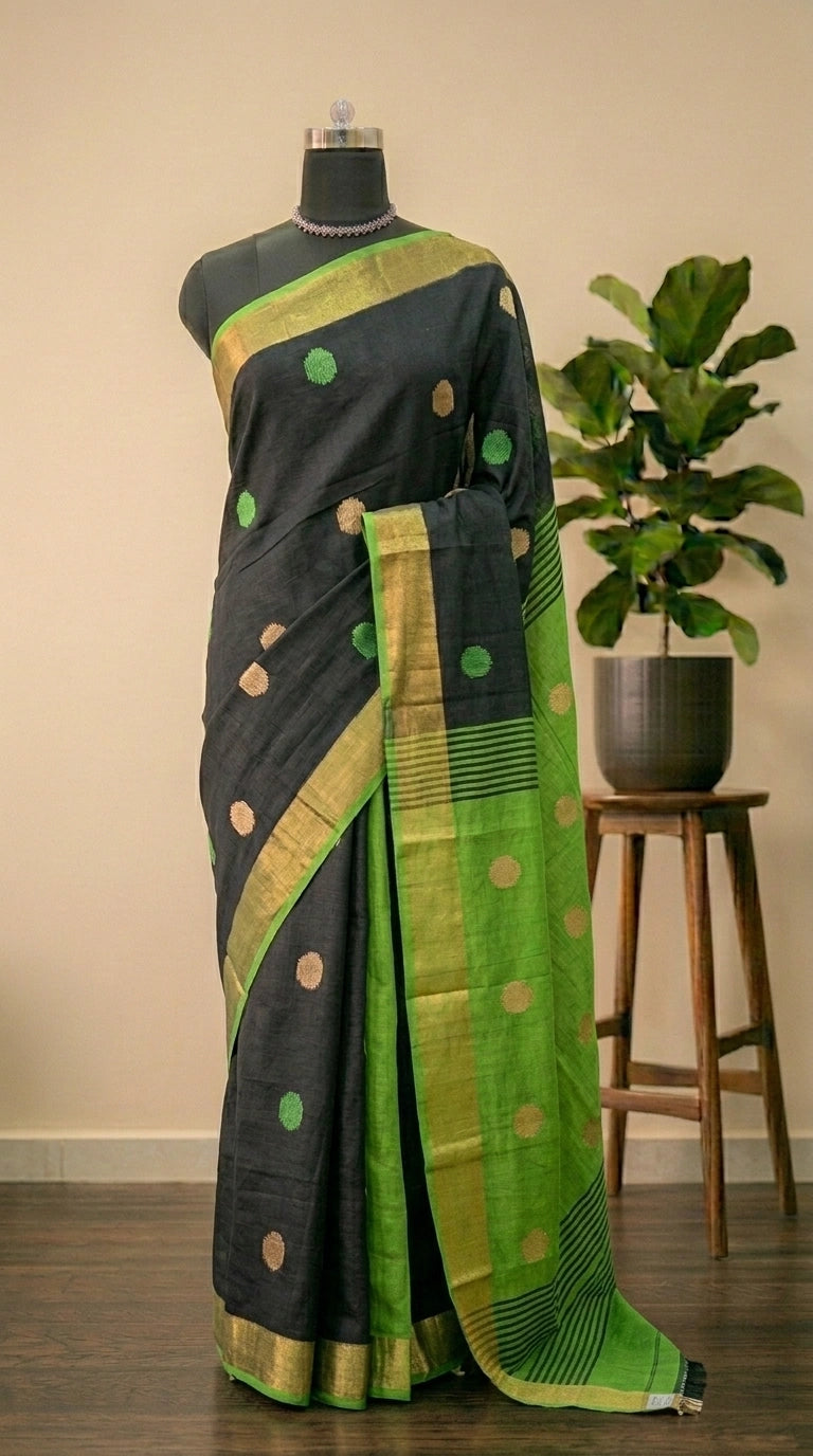 Black Traditional Cotton Sarees