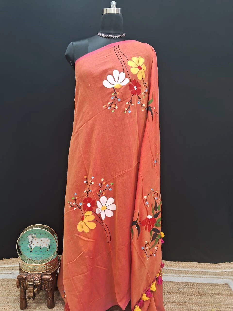 Tarditional Dark Peach Khadhi Cotton Saree