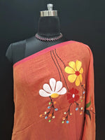 Tarditional Dark Peach Khadhi Cotton Saree 