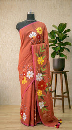 Tarditional Dark Peach Khadhi Cotton Saree