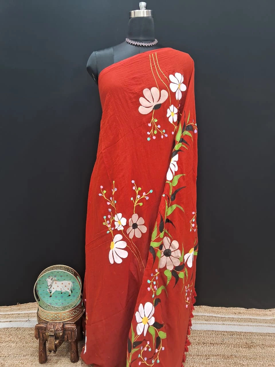 Tomato Red Khadhi Cotton Saree