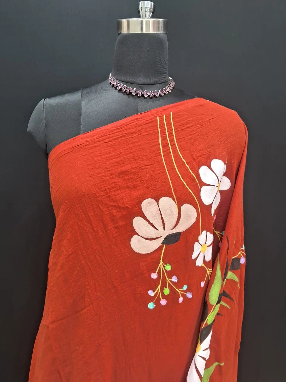 Tomato Red Khadhi Cotton Saree 