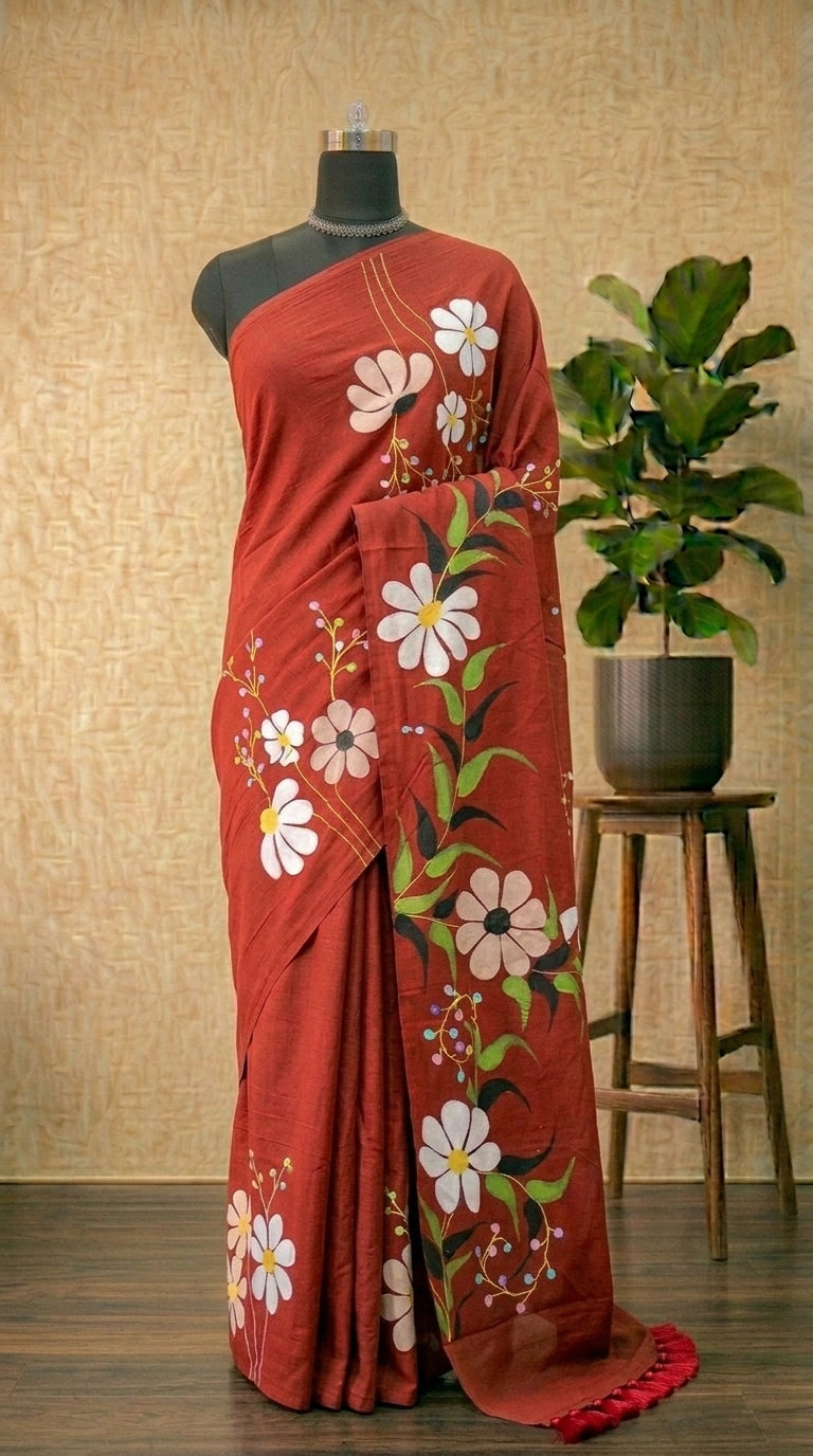 Tomato Red Khadhi Cotton Saree