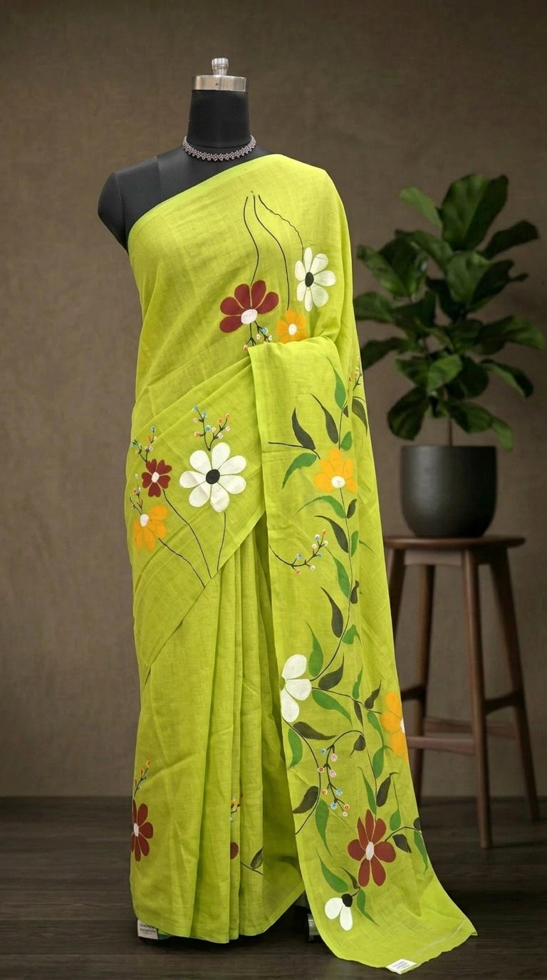 Lemon Yellow Khadhi Cotton Saree