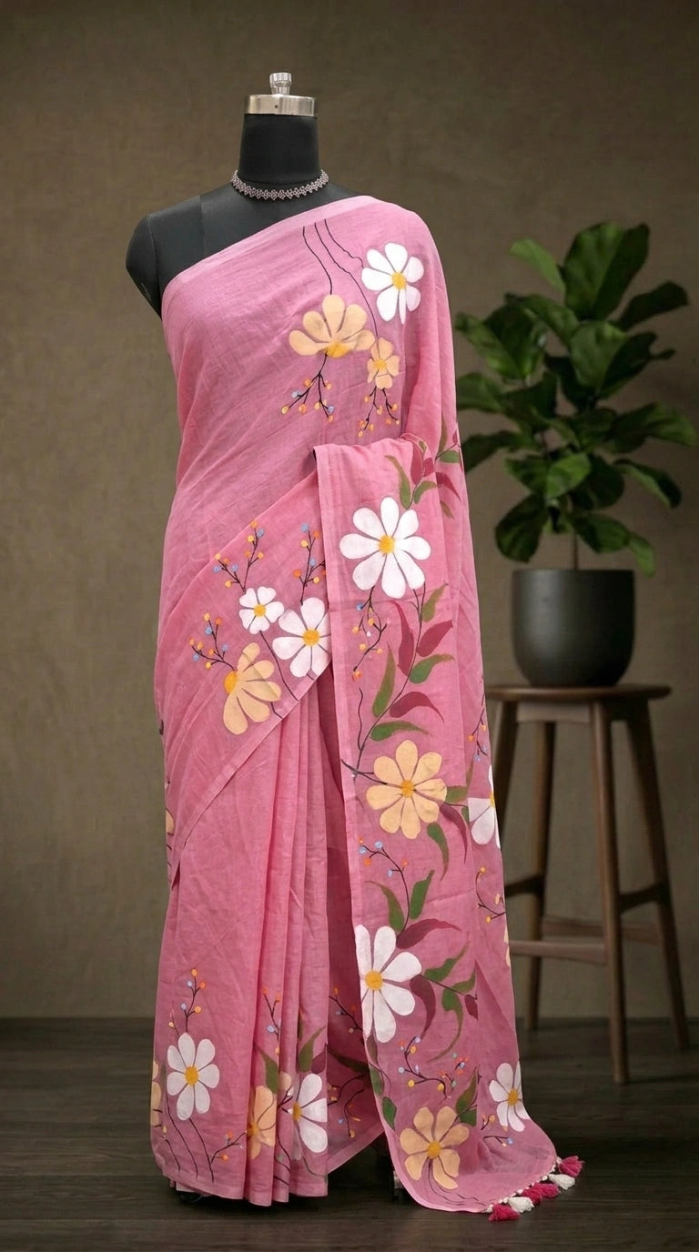 Traditional Pink Khadhi Cotton Saree