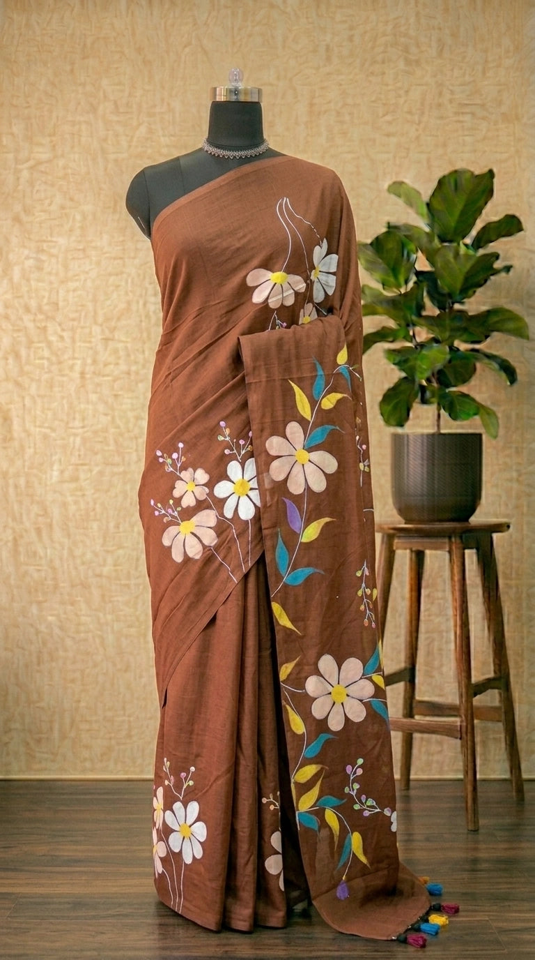 Chocolate Brown Khadhi Cotton Saree