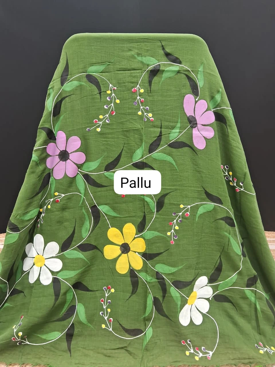 Green Khadhi Cotton Saree  pallu