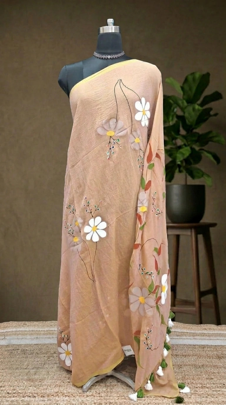 Beige Khadhi Cotton Saree