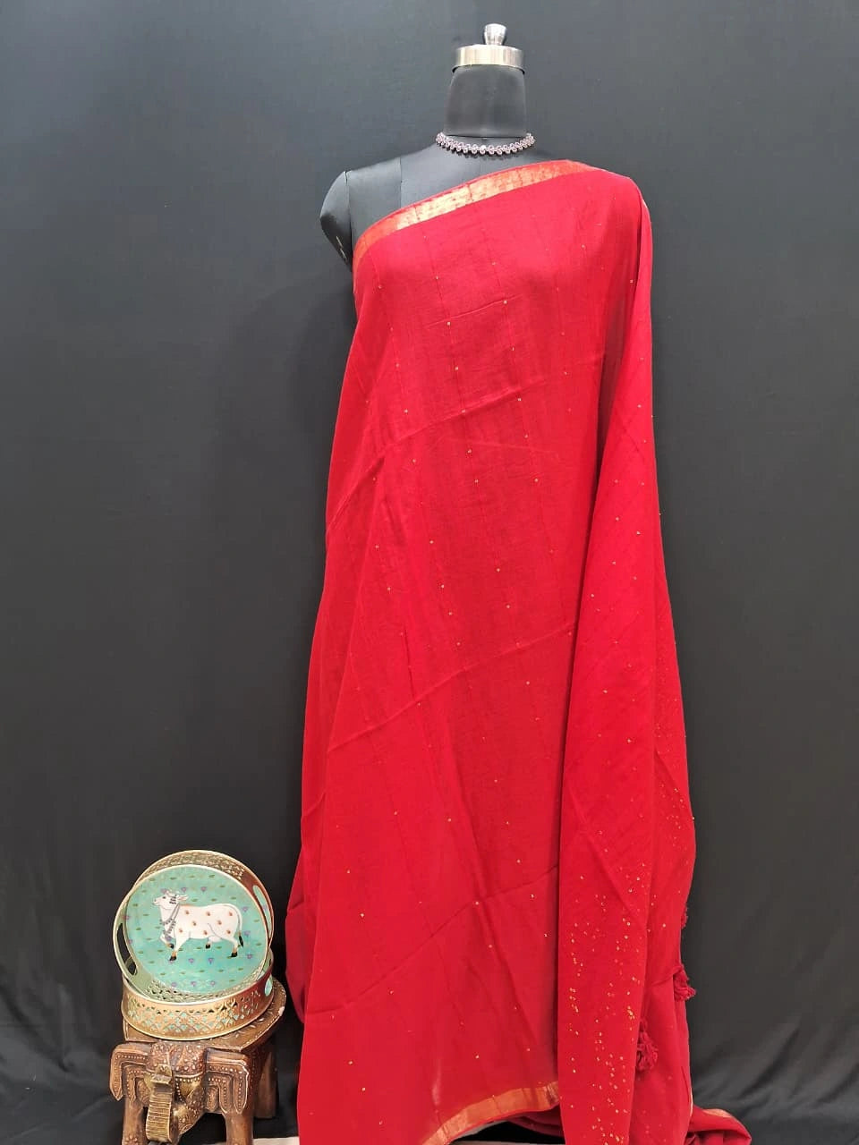 Fire Red Khadhi Cotton Saree 
