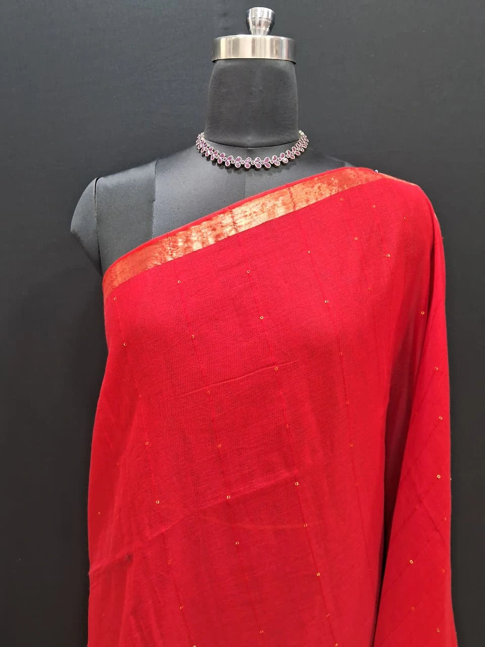 Fire Red Khadhi Cotton Saree 1