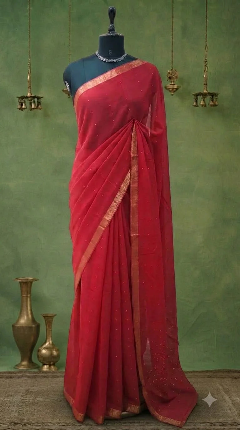 Fire Red Khadhi Cotton Saree