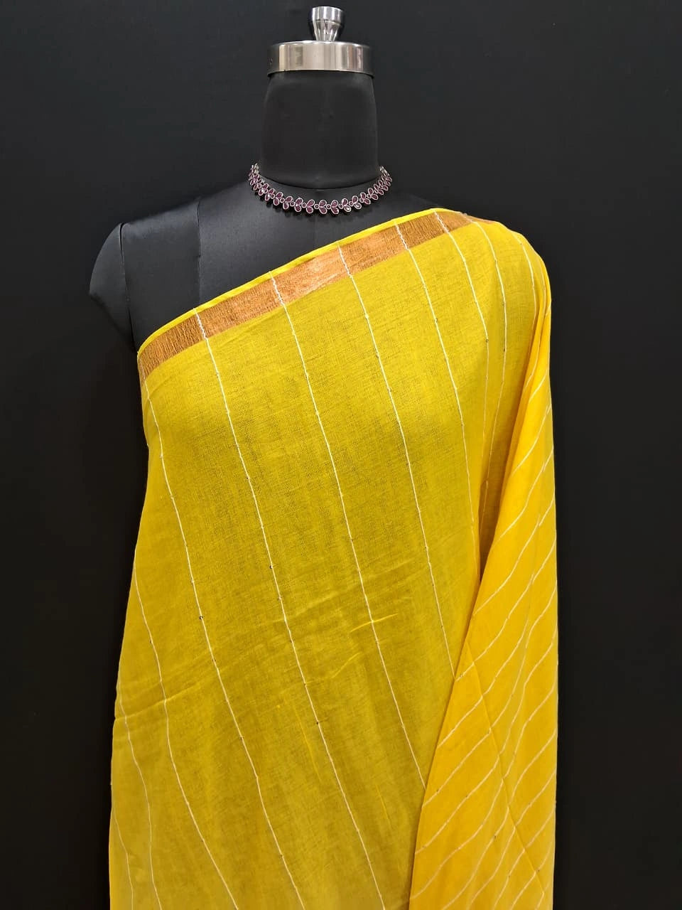 Lemon Yellow Khadhi Cotton Saree 1