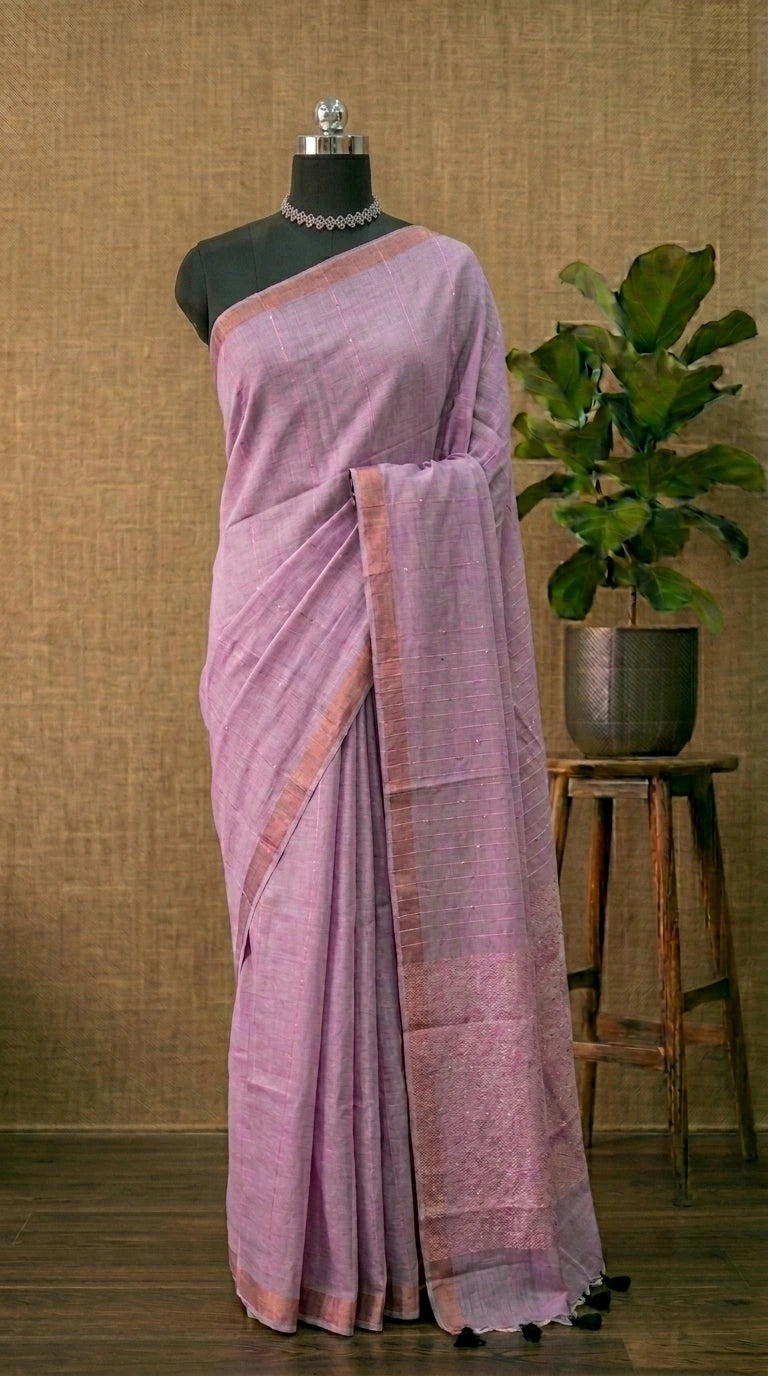 Baby Pink Khadhi Cotton Saree