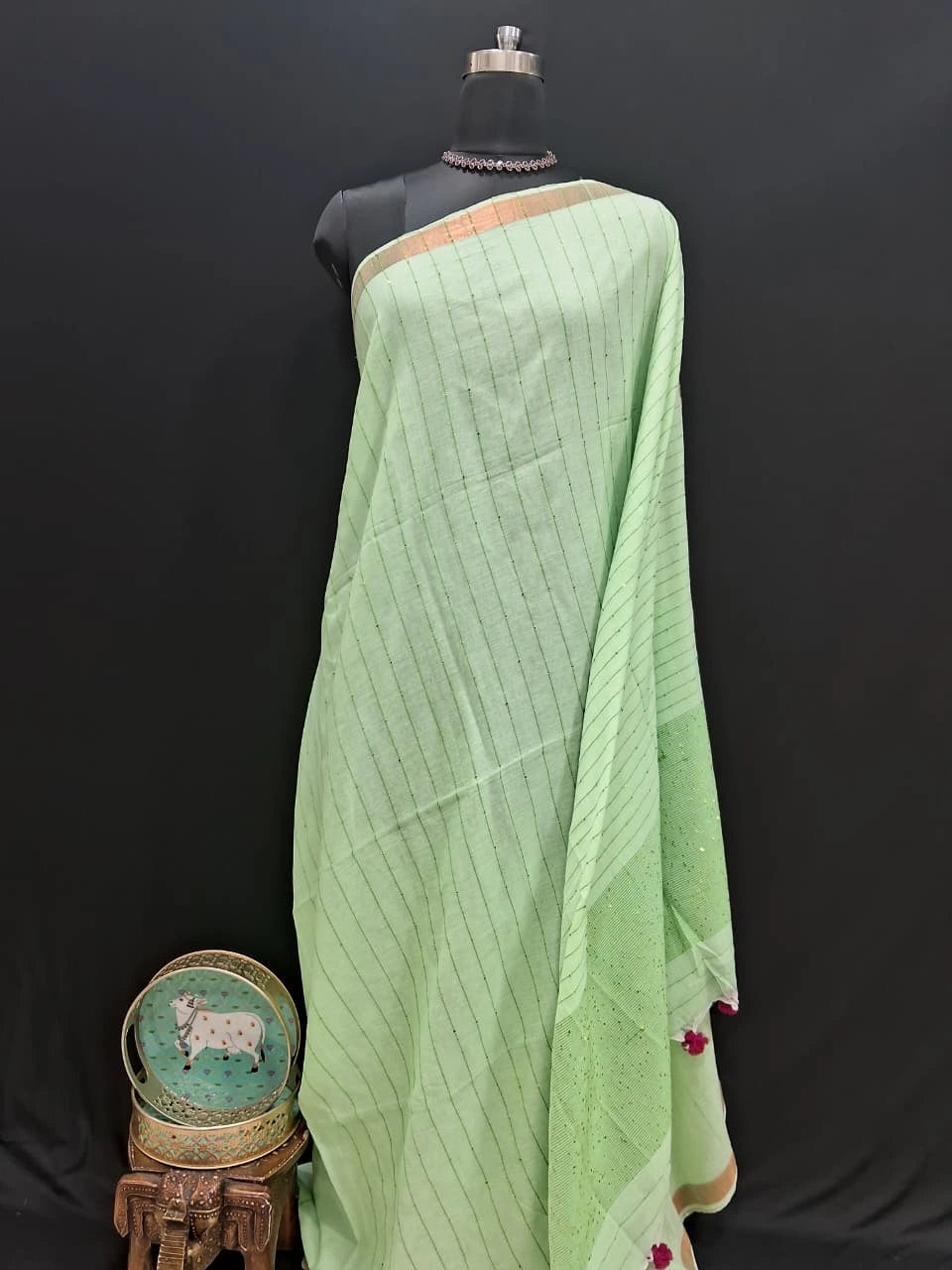 Pista Green Khadhi Cotton Saree 
