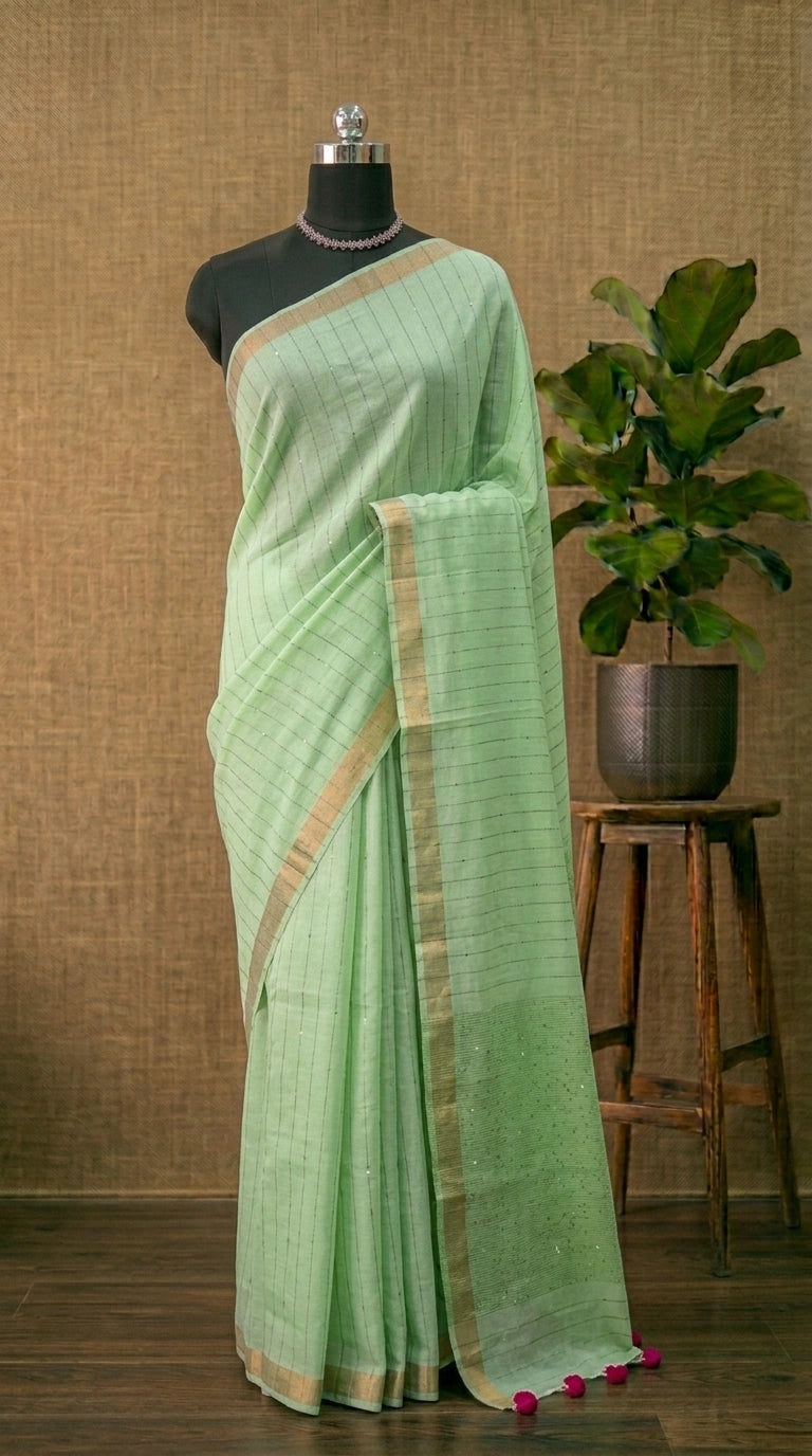 Pista Green Khadhi Cotton Saree