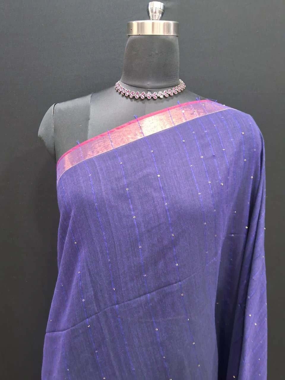 Navy Blue Khadhi Cotton Saree 1