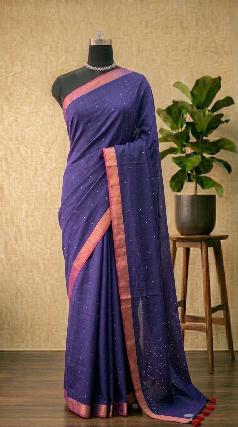 Navy Blue Khadhi Cotton Saree