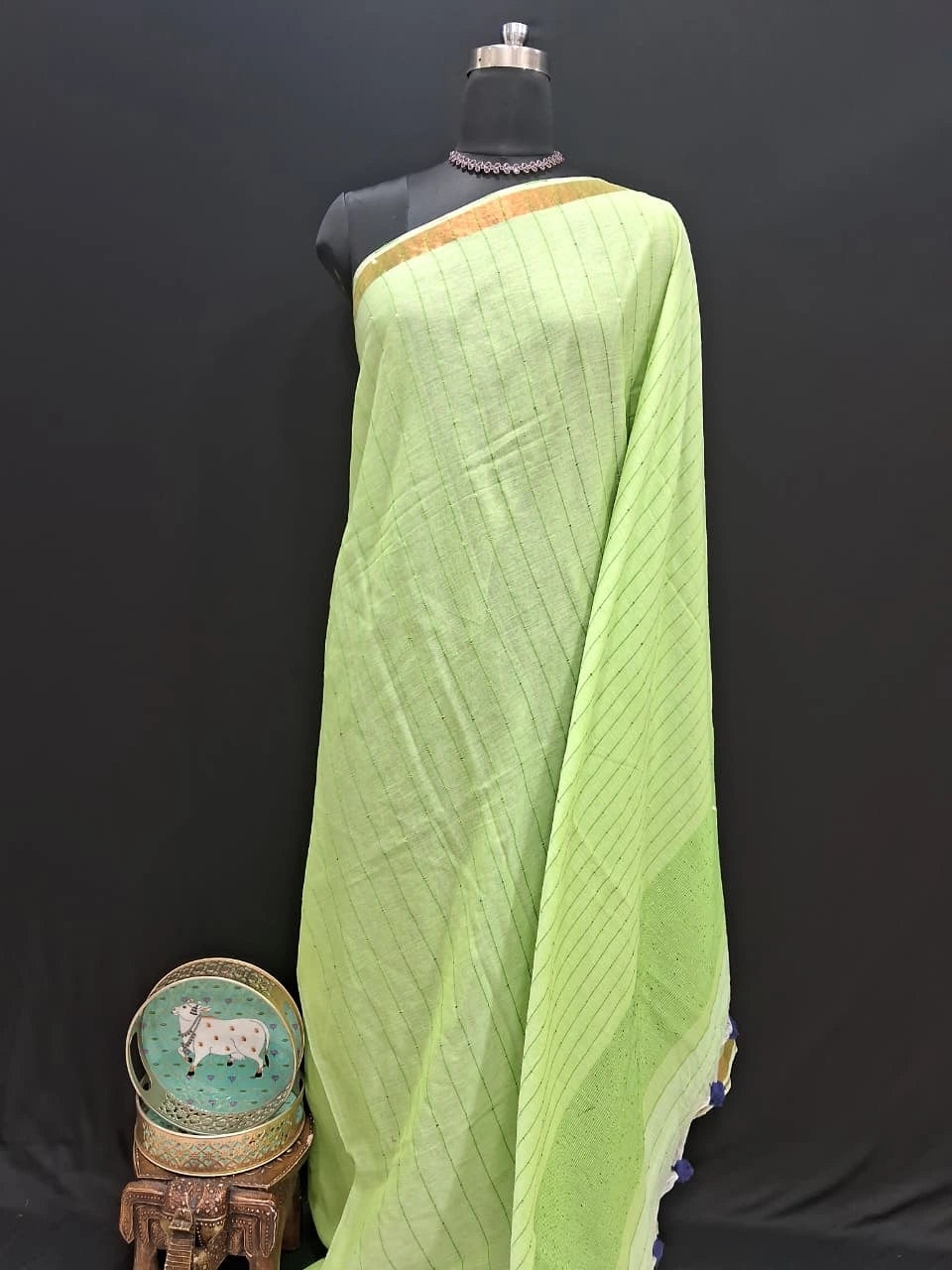 Bright Green Khadhi Cotton Saree 