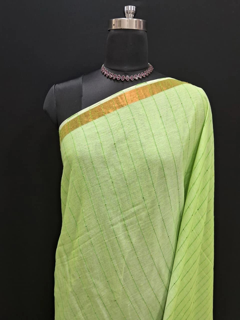 Bright Green Khadhi Cotton Saree 1