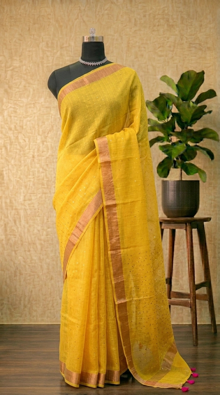 Mango Yellow Khadhi Cotton Saree 