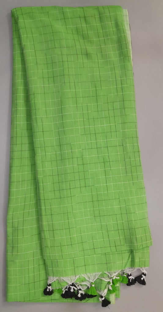 Parrot Green Khadhi Ikkat Cotton Saree