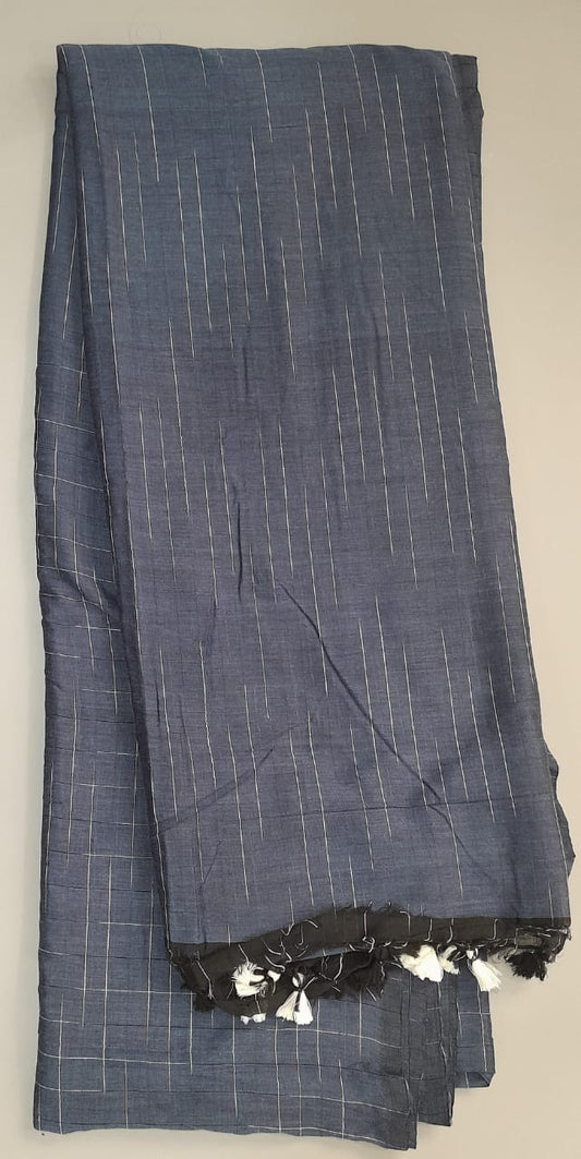 Navy Blue Khadhi Ikkat Cotton Saree