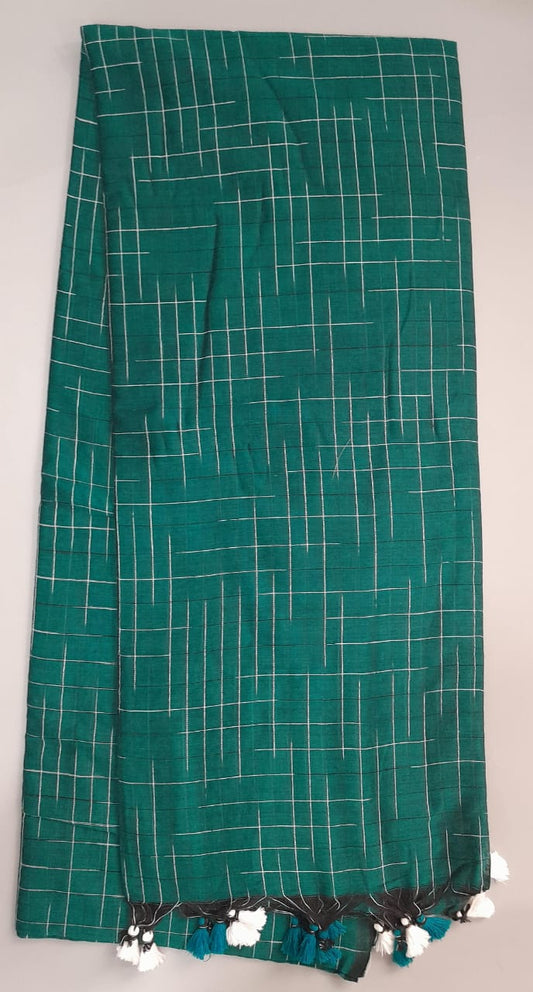 Green Khadhi Ikkat Cotton Saree