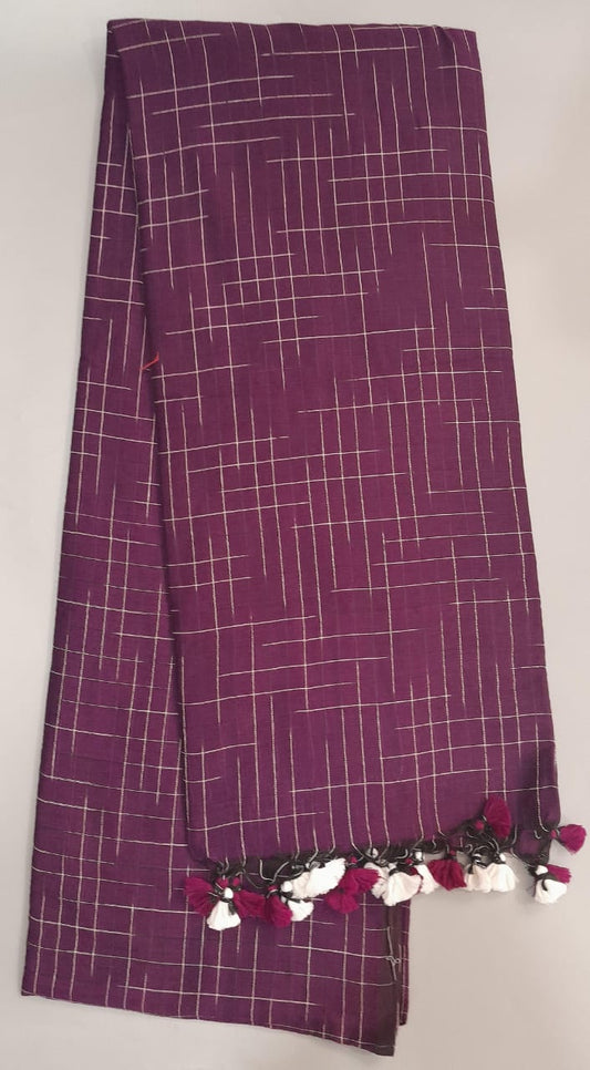 Purple Khadhi Ikkat Cotton Saree