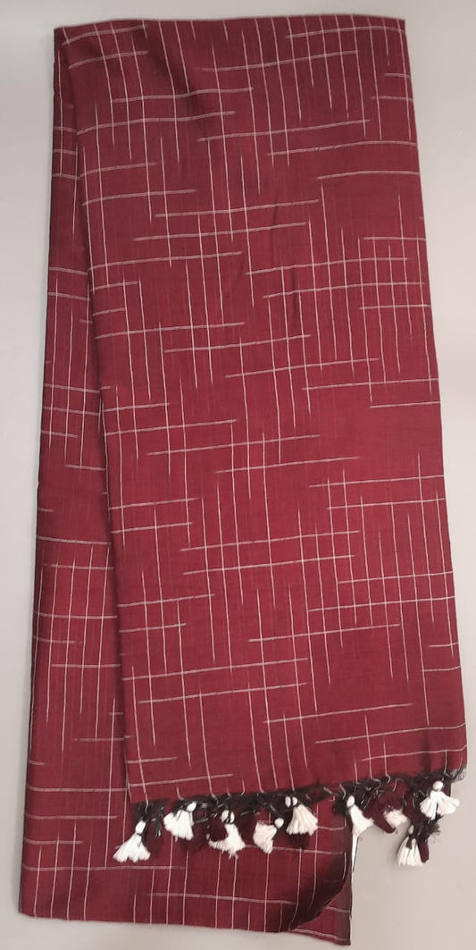 Maroon Khadhi Ikkat Cotton Saree
