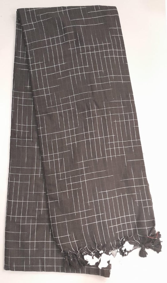 Black Khadi Ikkat Cotton Saree