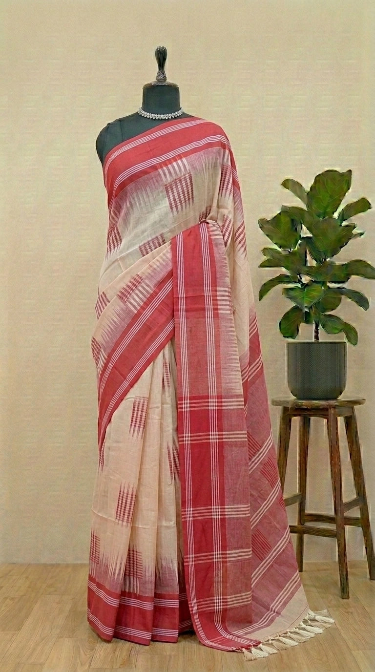 Beige Khadhi cotton saree 