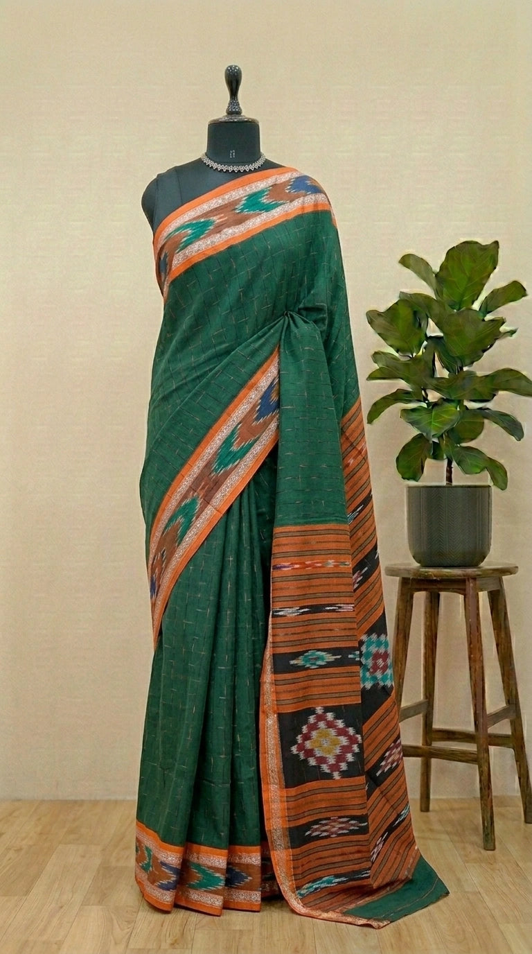 Bottle Green Khadhi Cotton Saree 