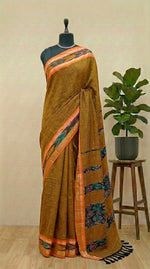Elegant Olive Green Khadhi Cotton Saree