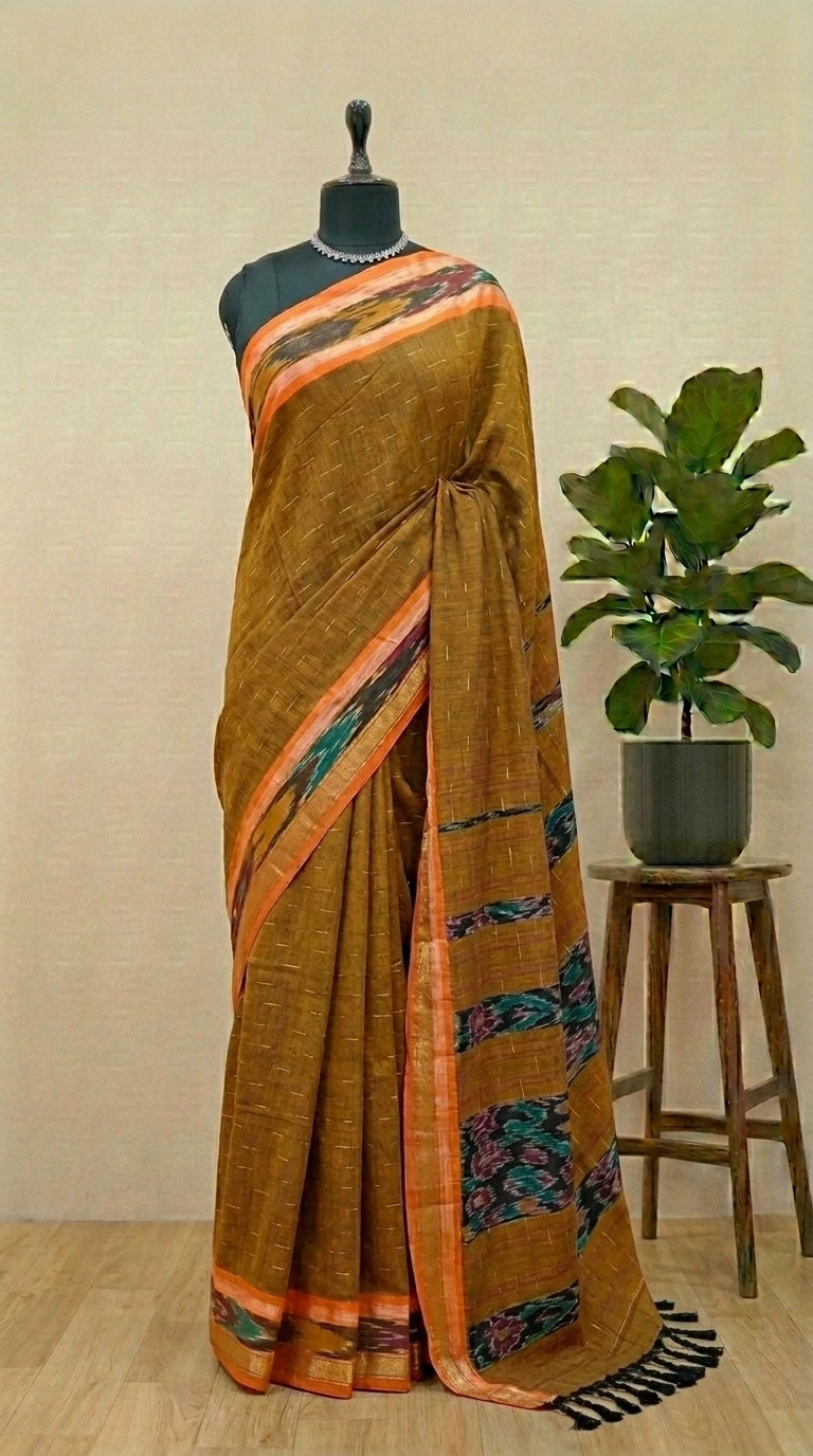 Elegant Olive Green Khadhi Cotton Saree