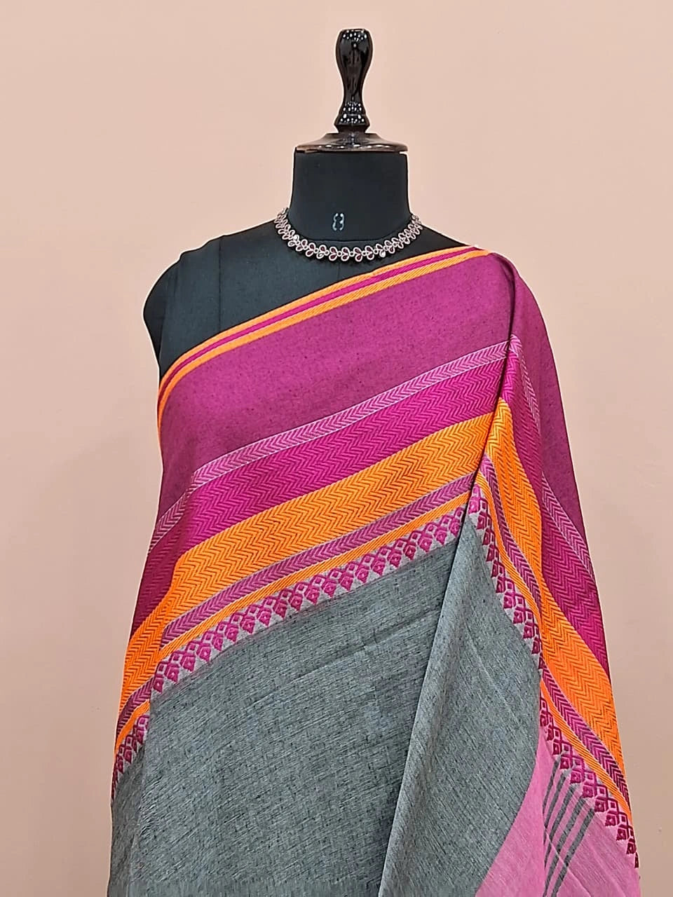 Elephant grey Khadhi Cotton Saree 1