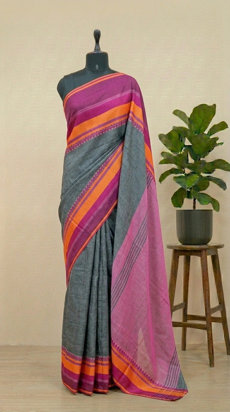 Elephant grey Khadhi Cotton Saree