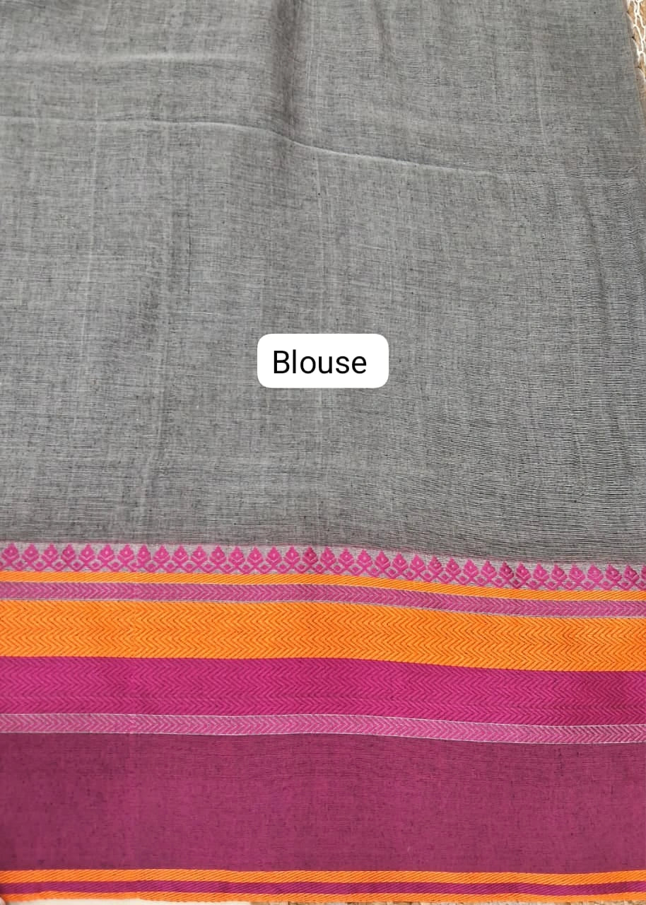 Elephant grey Khadhi Cotton Saree blouse