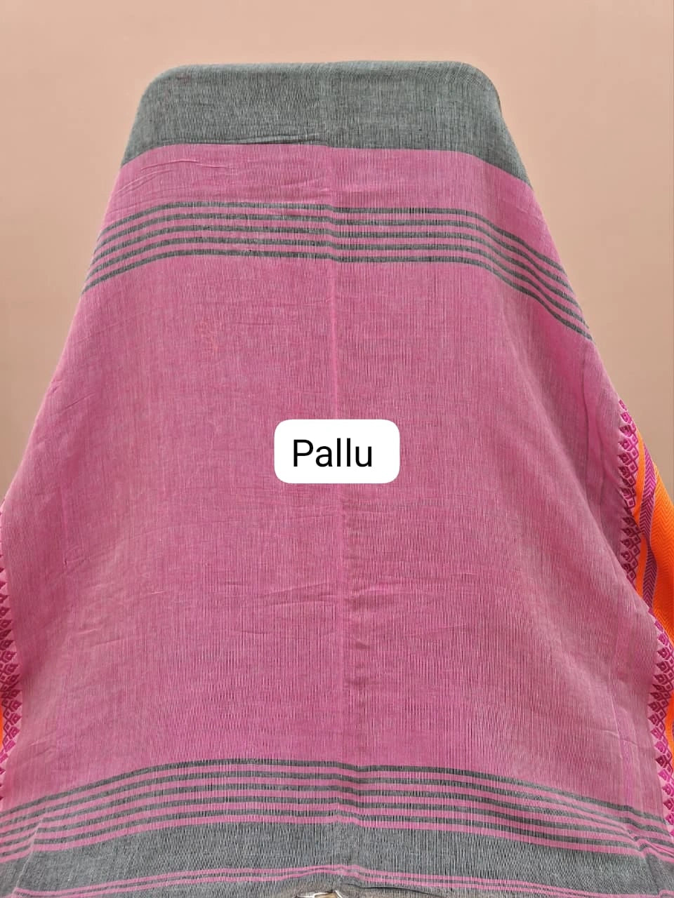 Elephant grey Khadhi Cotton Saree pallu