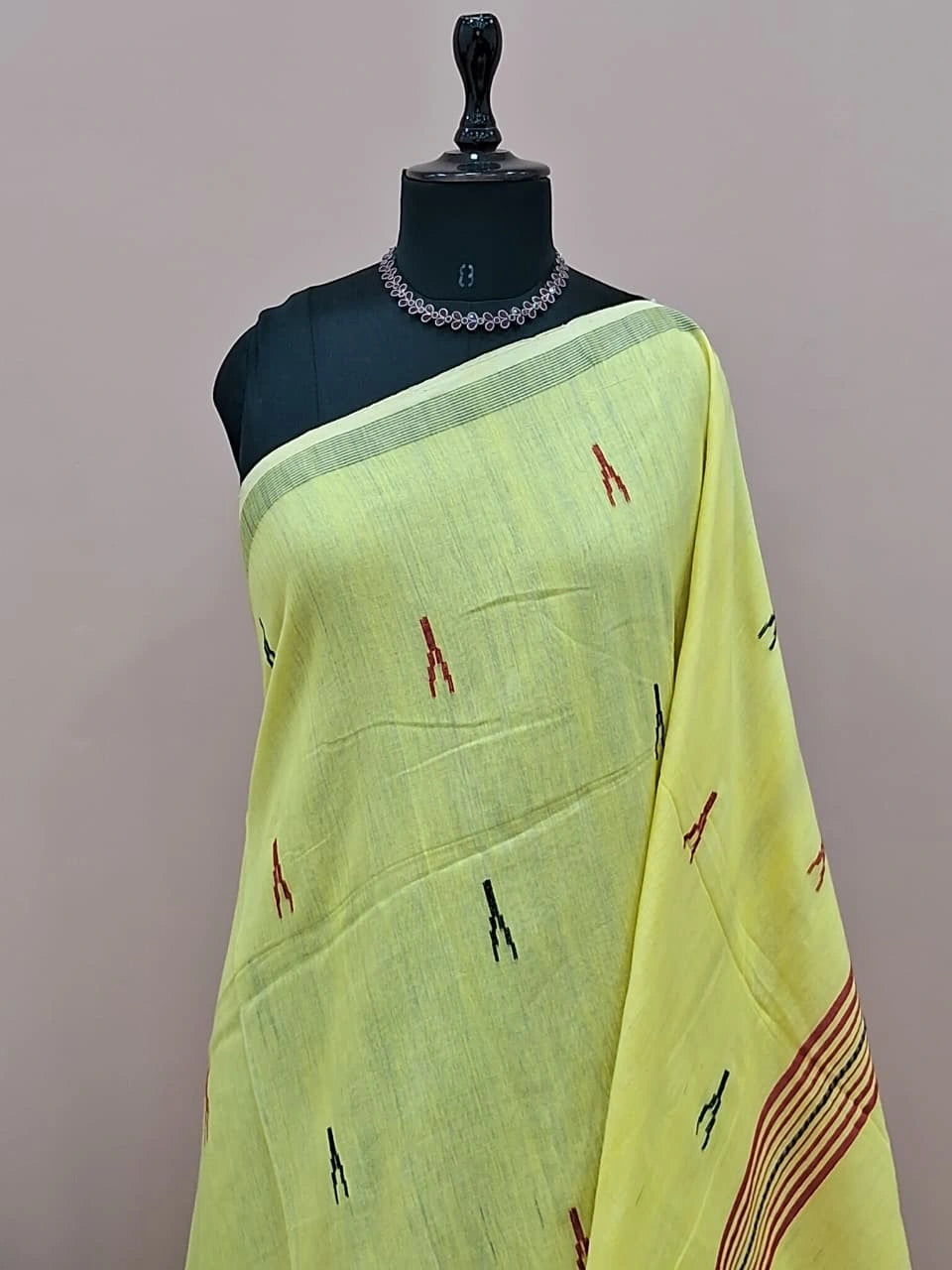Lemon yellow Khadhi Cotton Saree 1