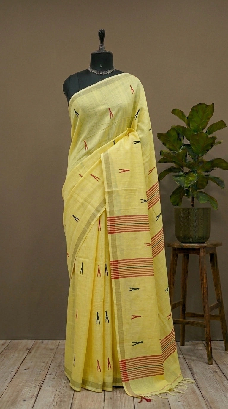 Lemon yellow Khadhi Cotton Saree