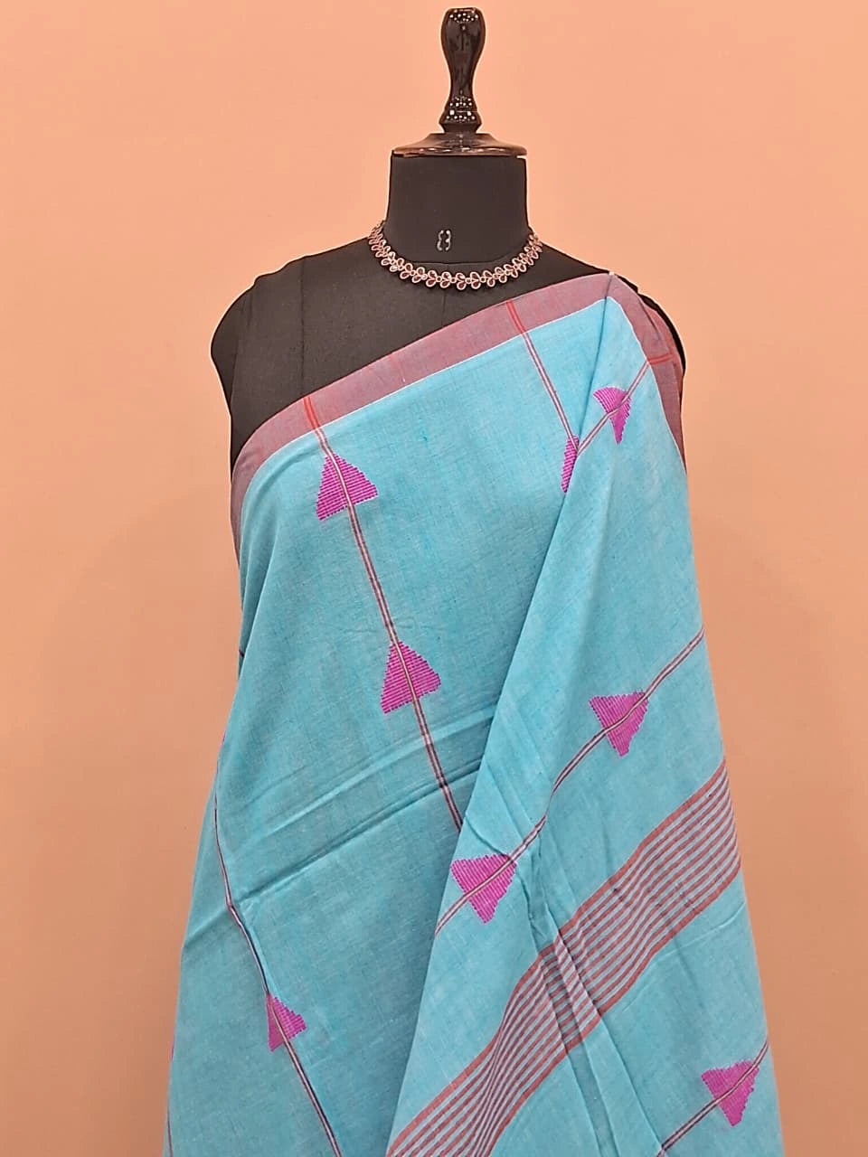 Caribbean blue Khadhi Cotton Saree 1
