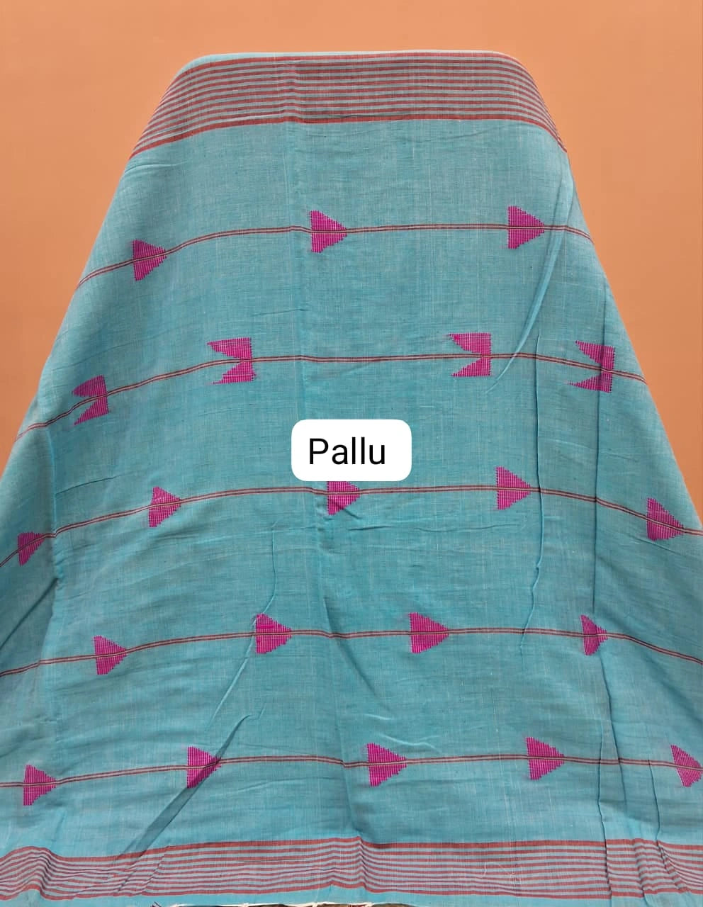 Caribbean blue Khadhi Cotton Saree pallu