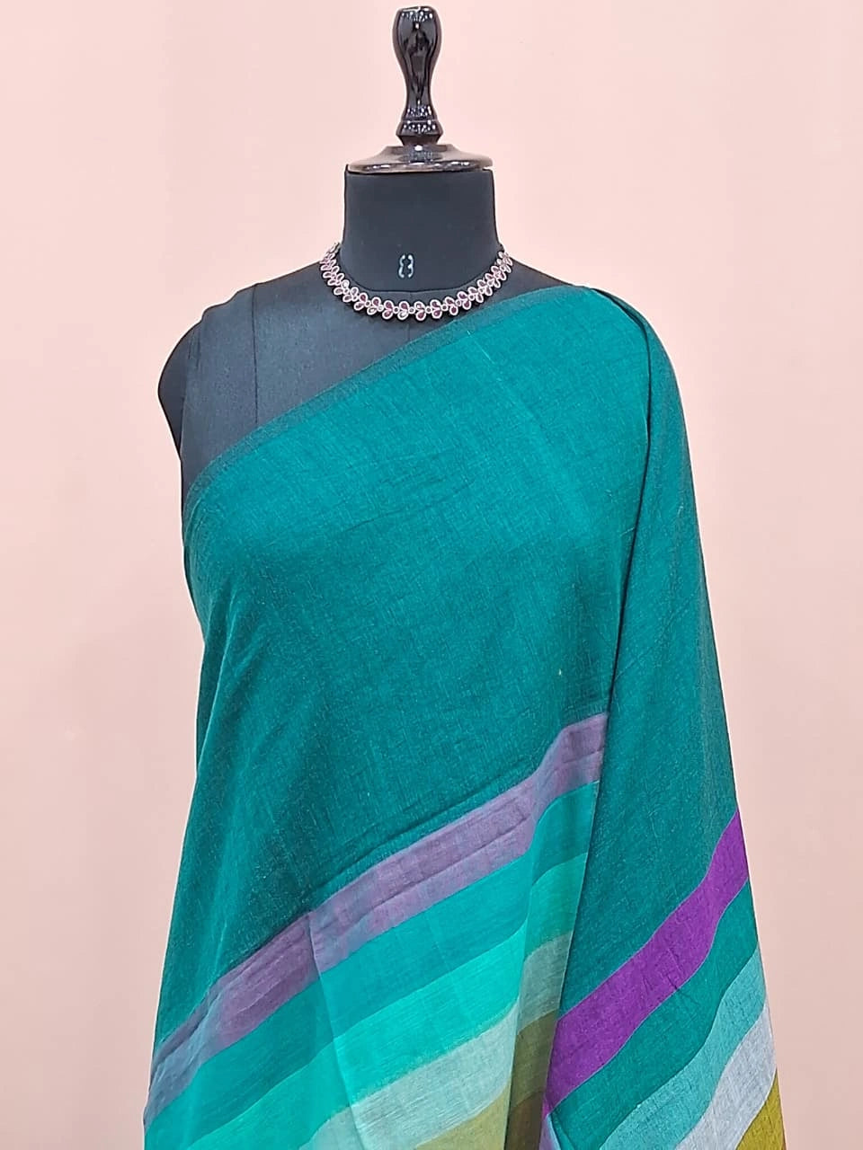 Teal green khadhi Cotton Saree 1
