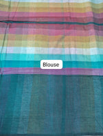 Teal green khadhi Cotton Saree blouse