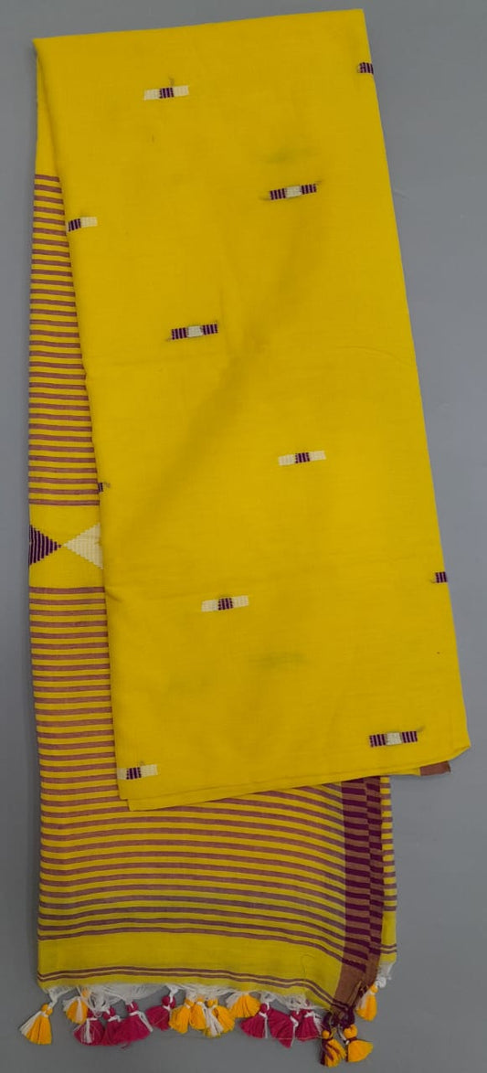 Mustard Yellow Khadi Cotton Saree