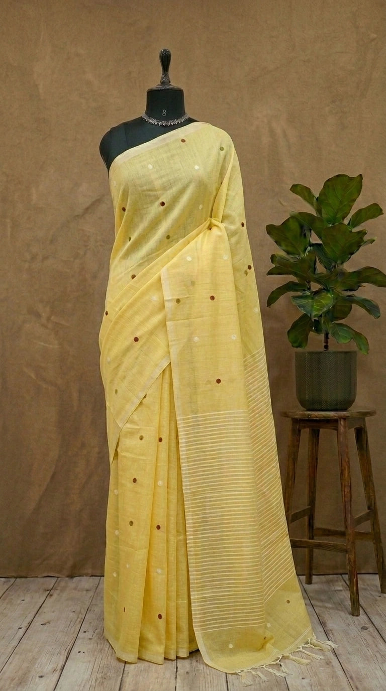 Light yellow khadhi Cotton Saree 