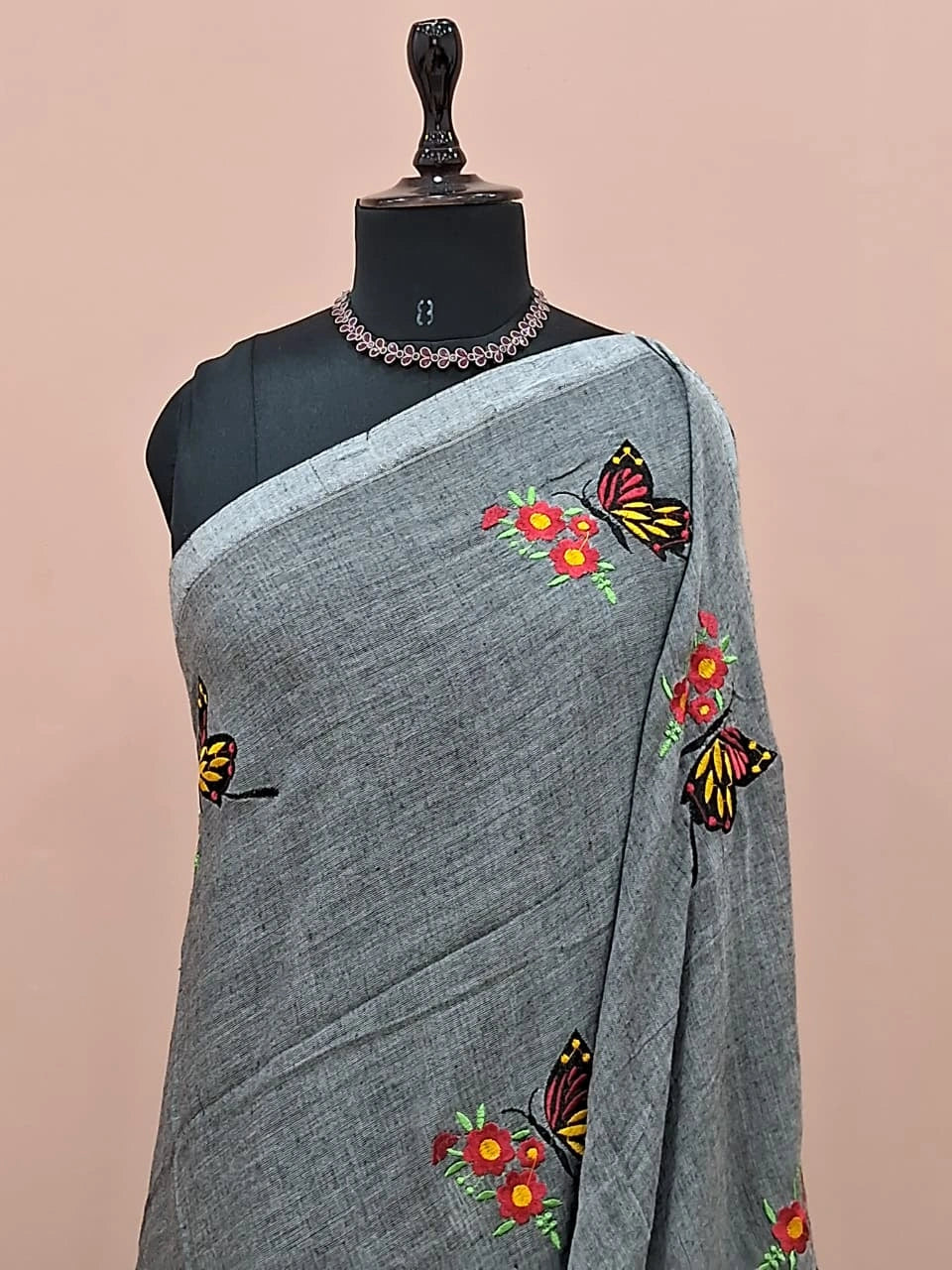 Elephant grey khadhi Cotton Saree 1