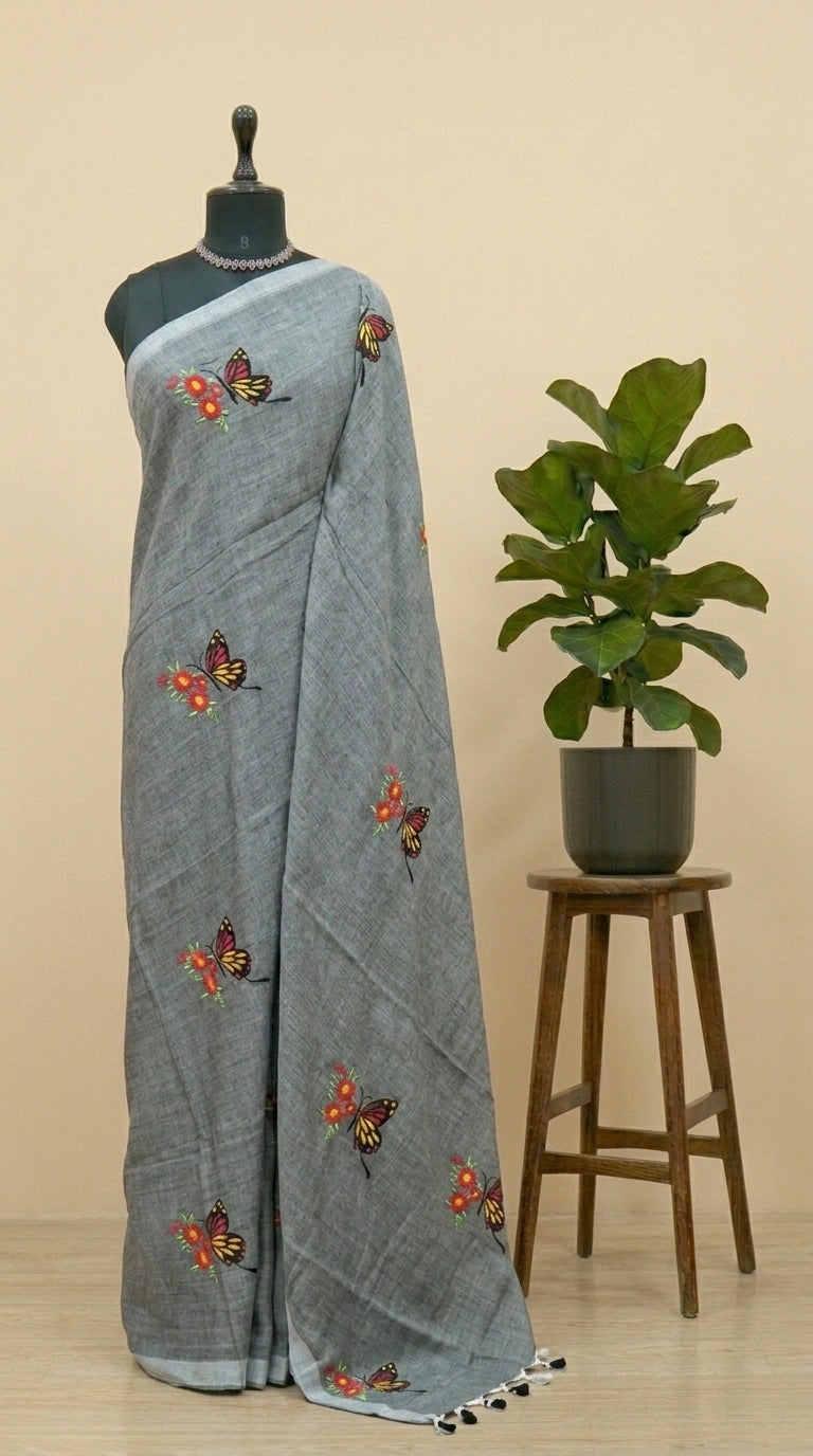 Elephant grey khadhi Cotton Saree 