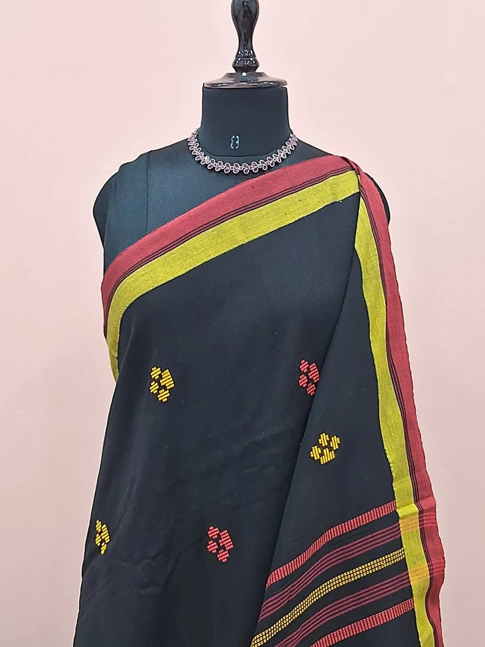 Black khadhi cotton saree 1