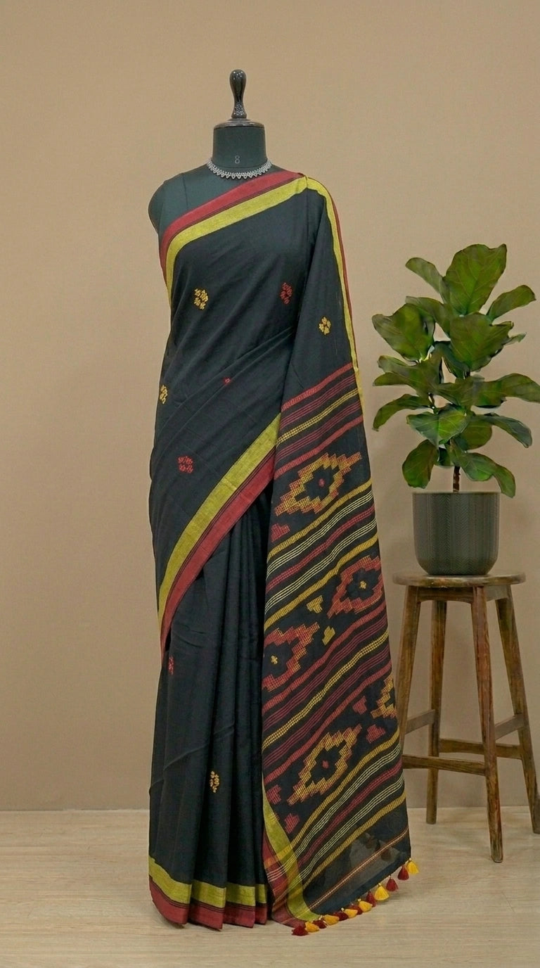 Black khadhi cotton saree 